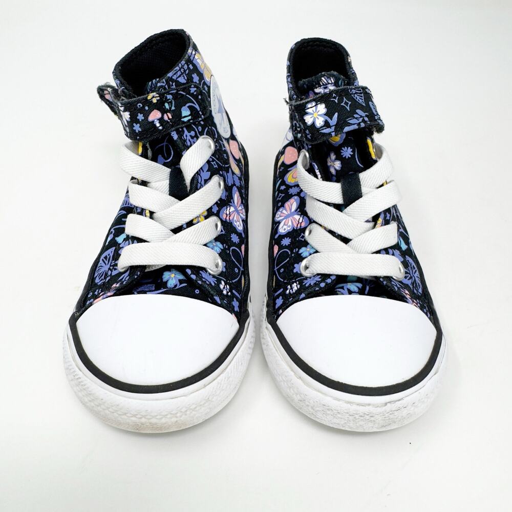 Toddler CONVERSE ALL STAR EUC Black Butterflies Gnomes Hi Top Sneakers Size 7 - Picture 3 of 5